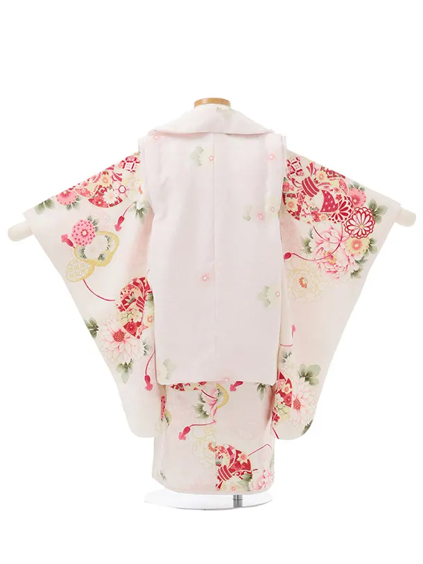 七五三(2,3歳女児被布)S346 華徒然 ピンク×クリーム 熨斗丸に菊 牡丹