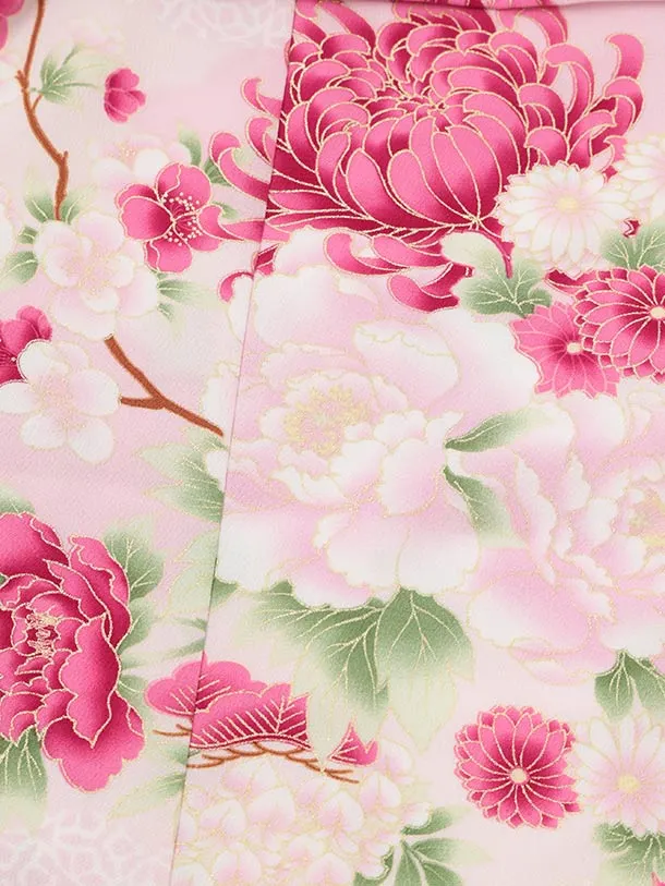 七五三(2,3歳)S348 JAPAN STYLE ベージュ×ピンクねじり梅に花