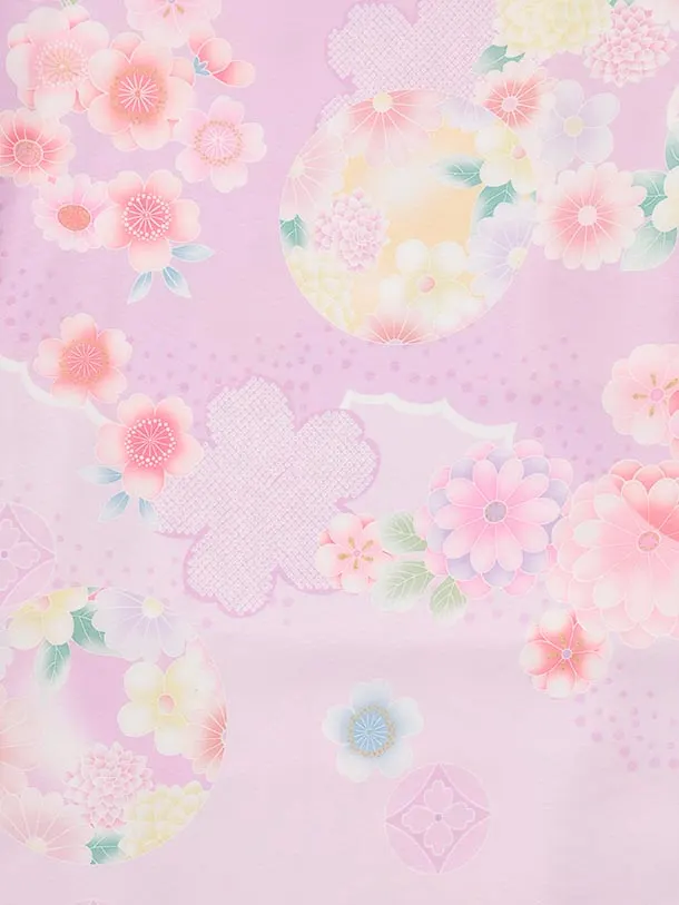 七五三レンタル(3歳被布)S362 白刺繍花熨斗×藤色鞠桜