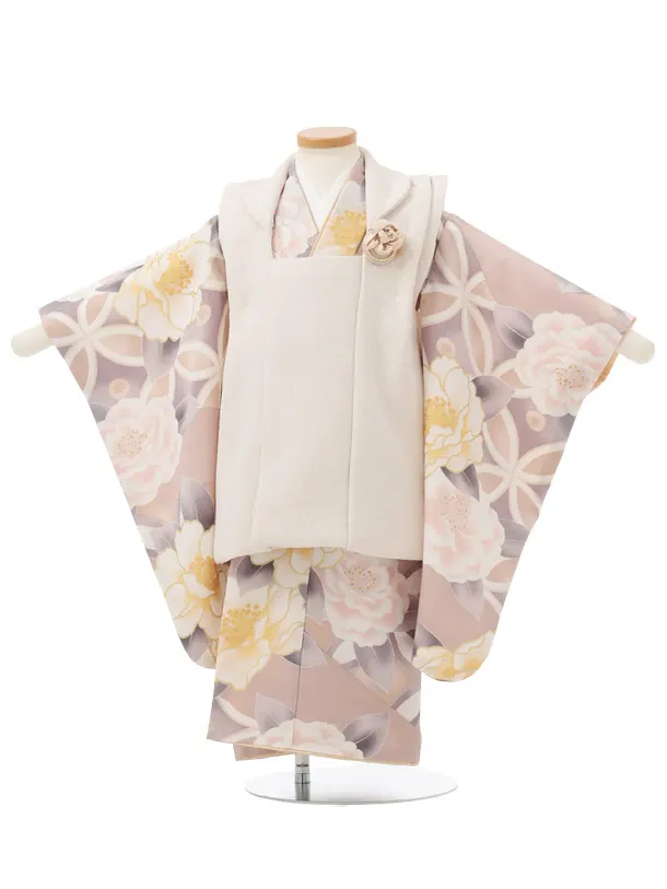 七五三レンタル(3歳被布)S375 ベージュ×ペールパープル花