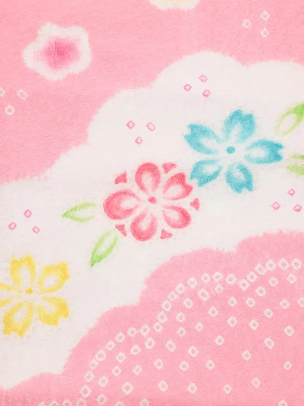 七五三レンタル(3歳被布)S388 【正絹】白 × ピンク 刺繍 まり 花