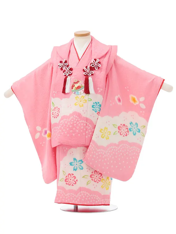 七五三レンタル(3歳被布)S390 【正絹】ピンク × ピンク 刺繍 鈴花