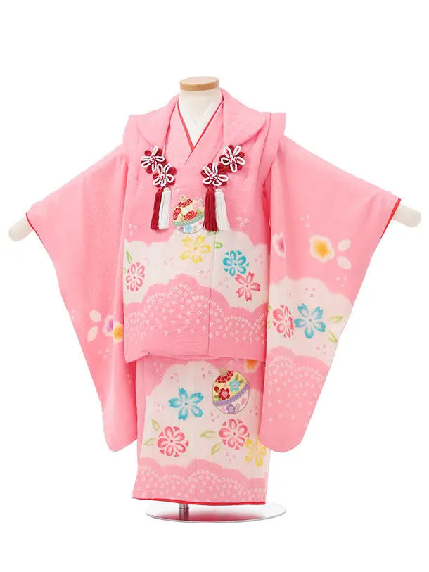 七五三レンタル(3歳被布)S390 【正絹】ピンク × ピンク 刺繍 鈴花