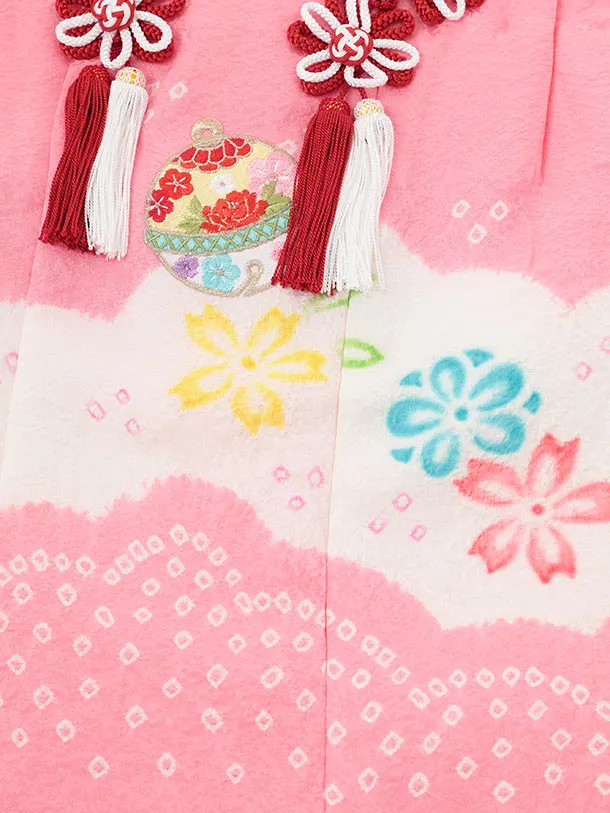 七五三レンタル(3歳被布)S390 【正絹】ピンク × ピンク 刺繍 鈴花