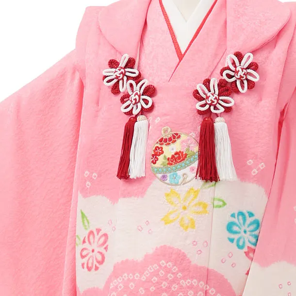 七五三レンタル(3歳被布)S390 【正絹】ピンク × ピンク 刺繍 鈴花