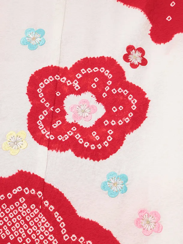 七五三レンタル(3歳被布)S391 【正絹】赤 × 赤 刺繍 まり 梅