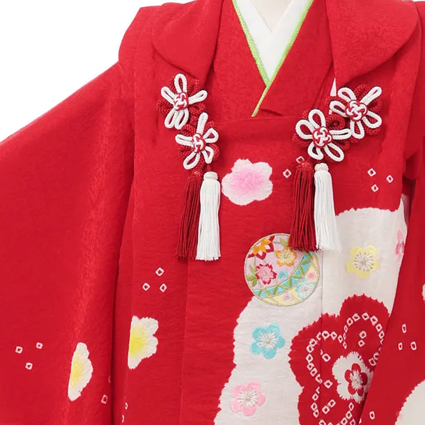 七五三レンタル(3歳被布)S391 【正絹】赤 × 赤 刺繍 まり 梅