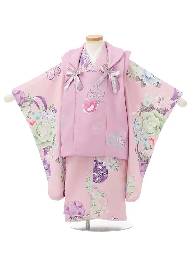 七五三レンタル(3歳被布)S394 Shinako 薄紫×ピンク花リボン