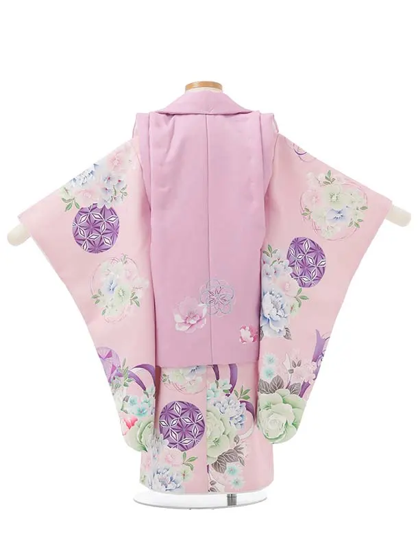 七五三レンタル(3歳被布)S394 Shinako 薄紫×ピンク花リボン