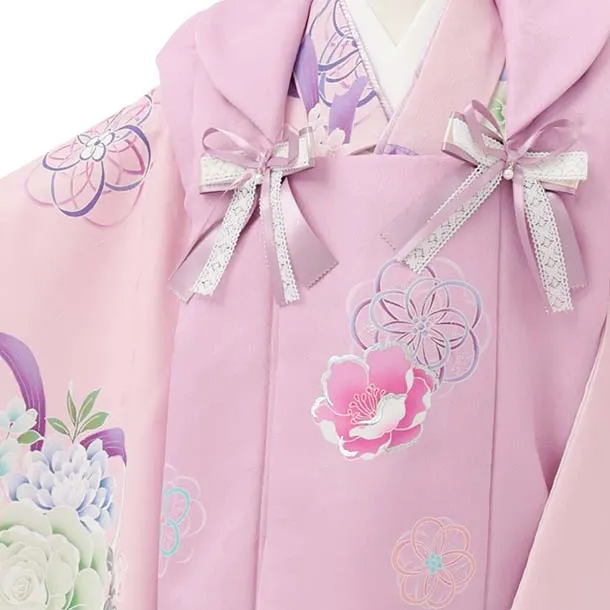 七五三レンタル(3歳被布)S394 Shinako 薄紫×ピンク花リボン