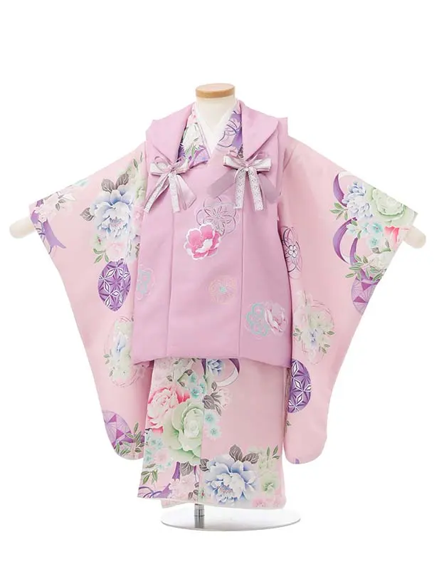 七五三レンタル(3歳被布)S395 Shinako 薄紫×ピンク花リボン