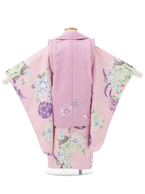 七五三レンタル(3歳被布)S395 Shinako 薄紫×ピンク花リボン