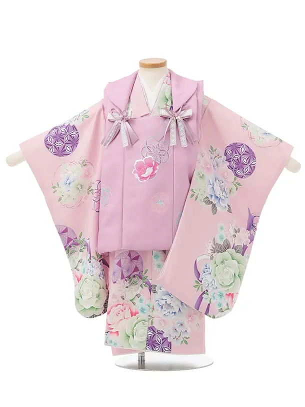 七五三レンタル(3歳被布)S396 Shinako 薄紫×ピンク花リボン