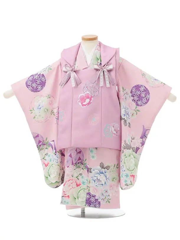 七五三レンタル(3歳被布)S396 Shinako 薄紫×ピンク花リボン