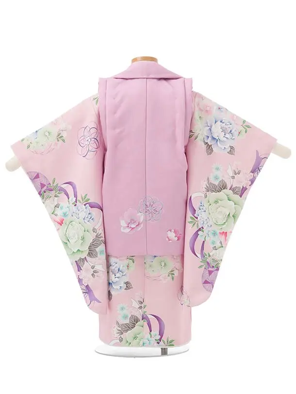 七五三レンタル(3歳被布)S396 Shinako 薄紫×ピンク花リボン