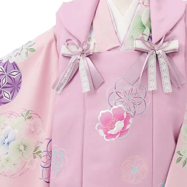 七五三レンタル(3歳被布)S396 Shinako 薄紫×ピンク花リボン