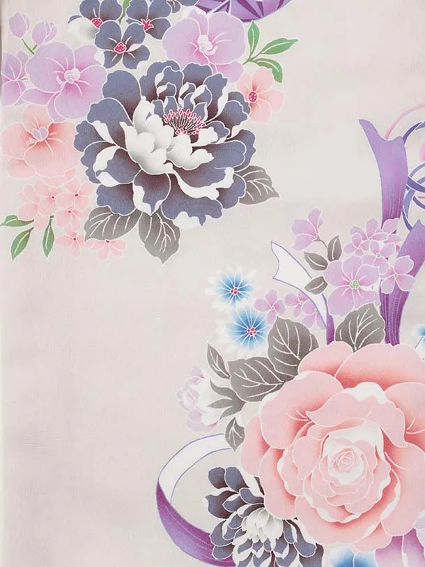 七五三レンタル(3歳被布)S397 Shinako 白×薄グレー 花リボン