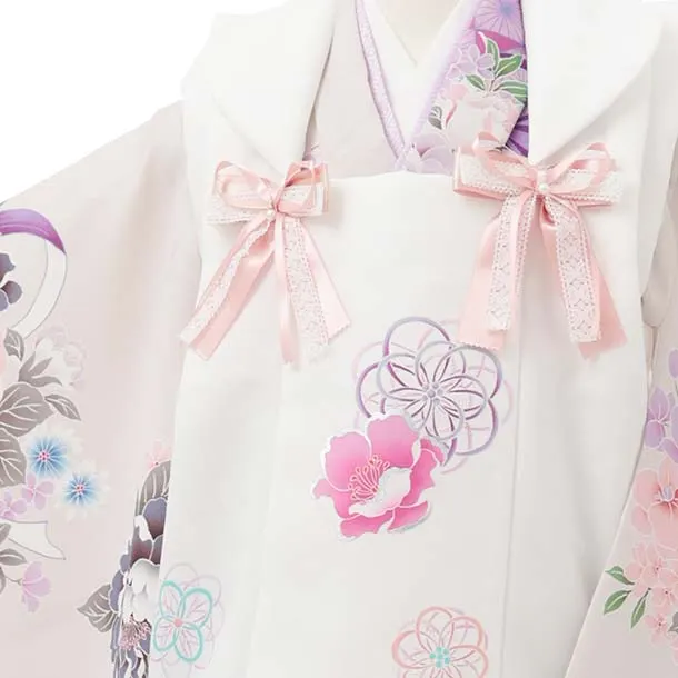 七五三レンタル(3歳被布)S397 Shinako 白×薄グレー 花リボン