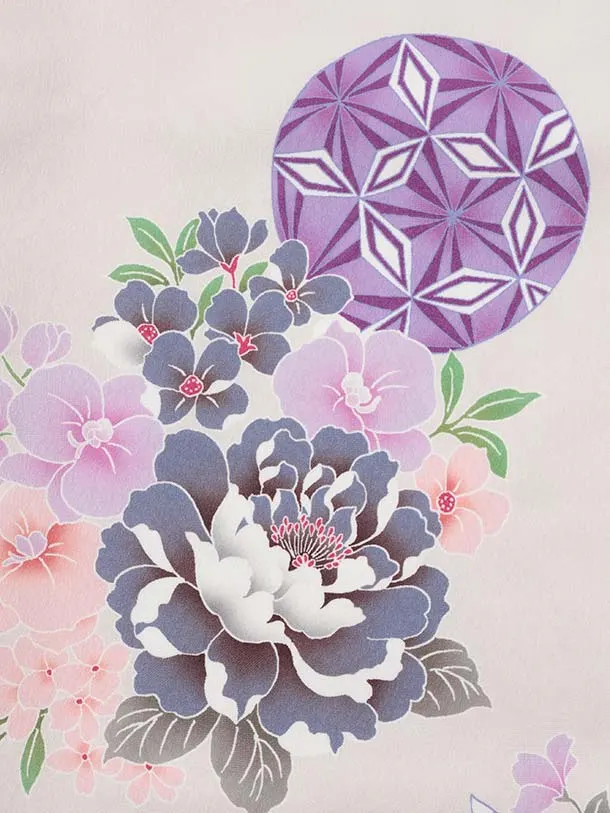 七五三レンタル(3歳被布)S398 Shinako 白×薄グレー 花リボン