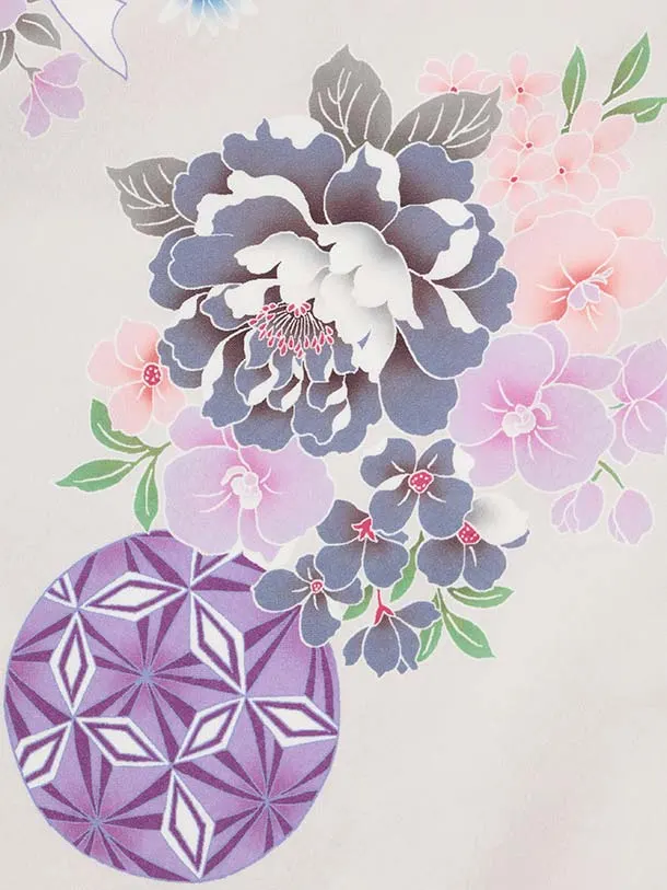 七五三レンタル(3歳被布)S399 Shinako 白×薄グレー 花リボン