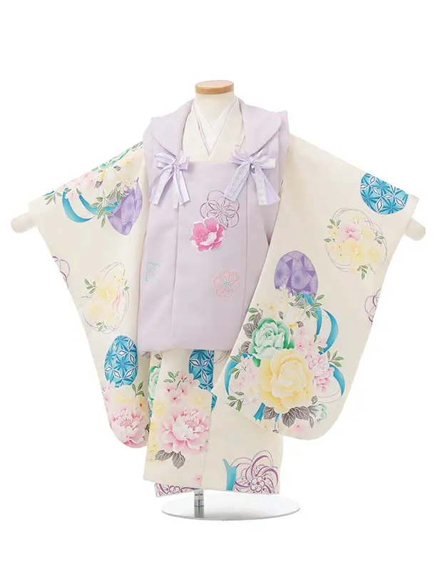七五三レンタル(3歳被布)S400 Shinako 薄紫×クリーム花リボン