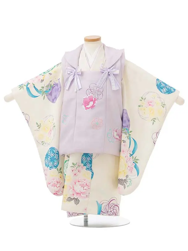 七五三レンタル(3歳被布)S400 Shinako 薄紫×クリーム花リボン