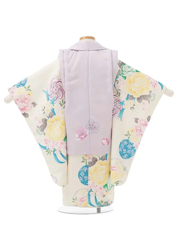 七五三レンタル(3歳被布)S400 Shinako 薄紫×クリーム花リボン