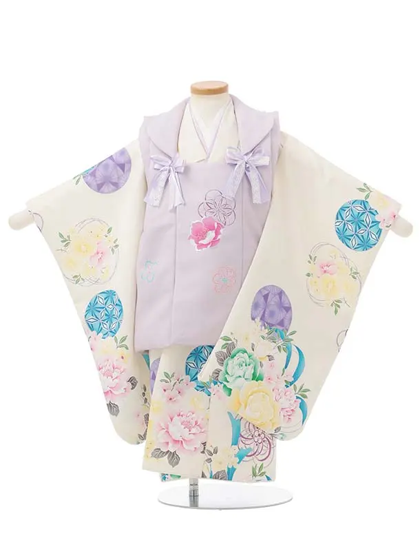 七五三レンタル(3歳被布)S401 Shinako 薄紫×クリーム花リボン