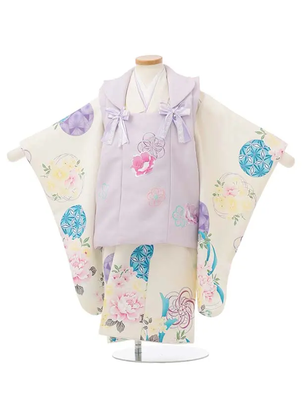 七五三レンタル(3歳被布)S401 Shinako 薄紫×クリーム花リボン