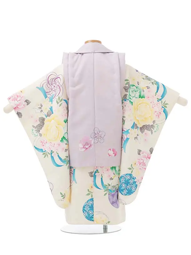 七五三レンタル(3歳被布)S401 Shinako 薄紫×クリーム花リボン