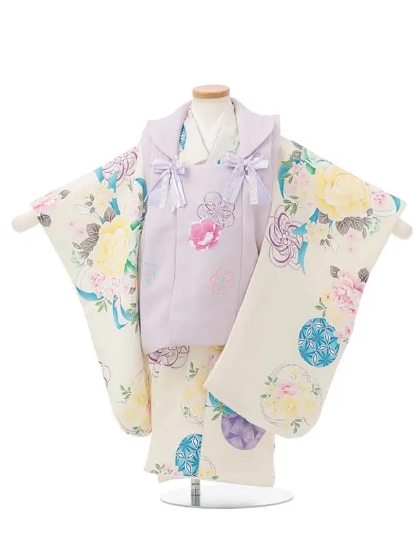 七五三レンタル(3歳被布)S402 Shinako 薄紫×クリーム花リボン