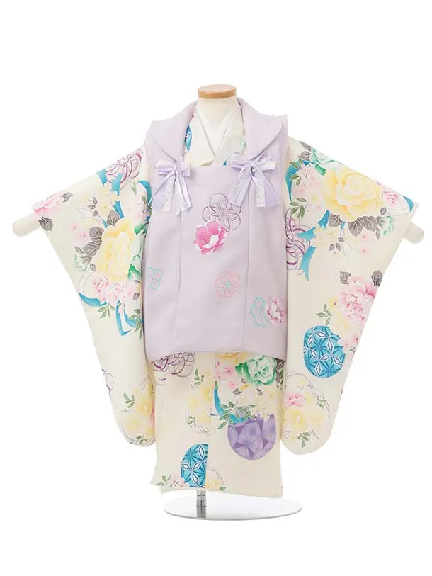 七五三レンタル(3歳被布)S402 Shinako 薄紫×クリーム花リボン