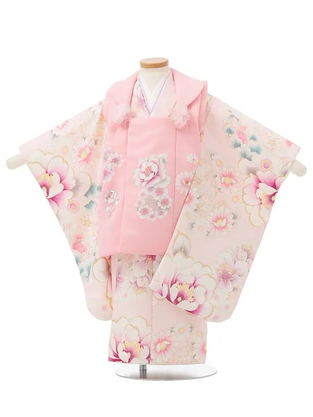 七五三レンタル(3歳被布)S413 Shinako ピンク × ピンク牡丹