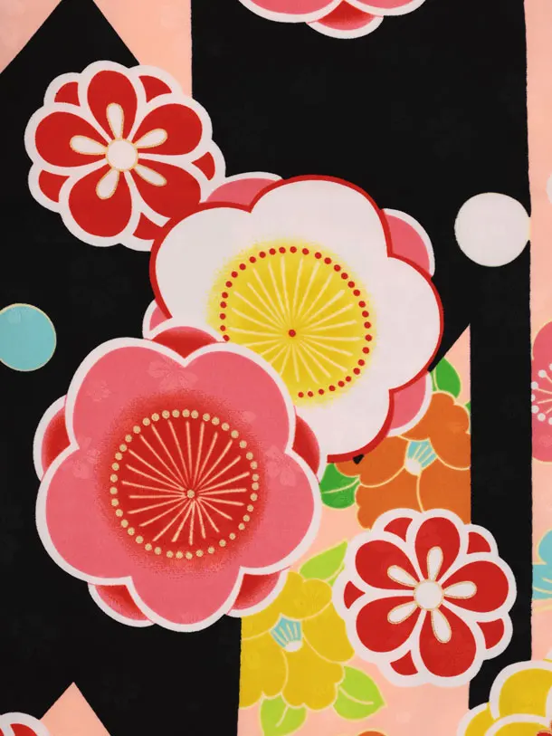 七五三レンタル(3歳被布)S427 白 × 黒地 梅 菊