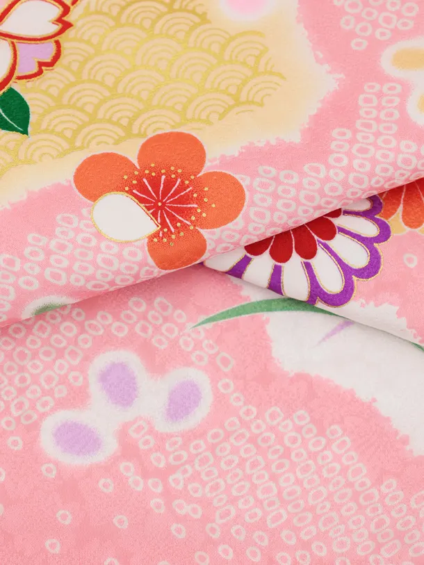 七五三レンタル(3歳被布)S442 【正絹】白 × ピンク まりに花