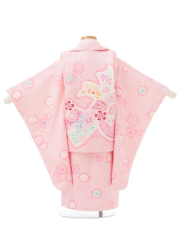七五三レンタル(3歳被布)S449 【高級正絹】ピンク絞りに束ね熨斗鞠