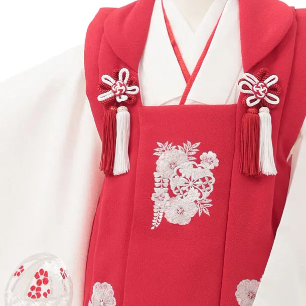 七五三レンタル(3歳被布)S452 赤×白刺繍鞠鈴花
