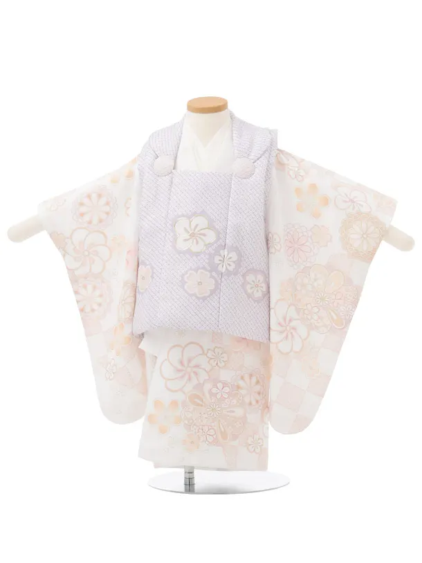 七五三レンタル(2歳女被布)S453 パープル×白地ねじり梅