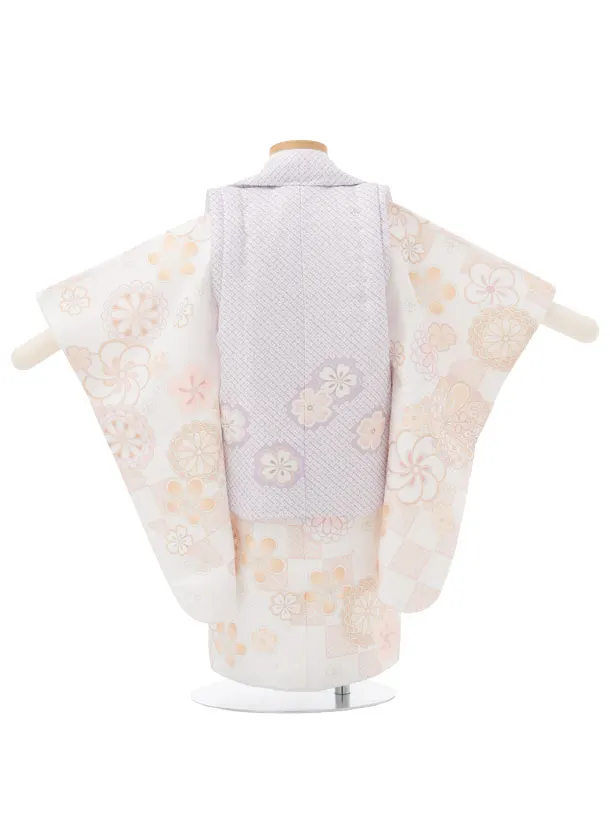 七五三レンタル(2歳女被布)S453 パープル×白地ねじり梅