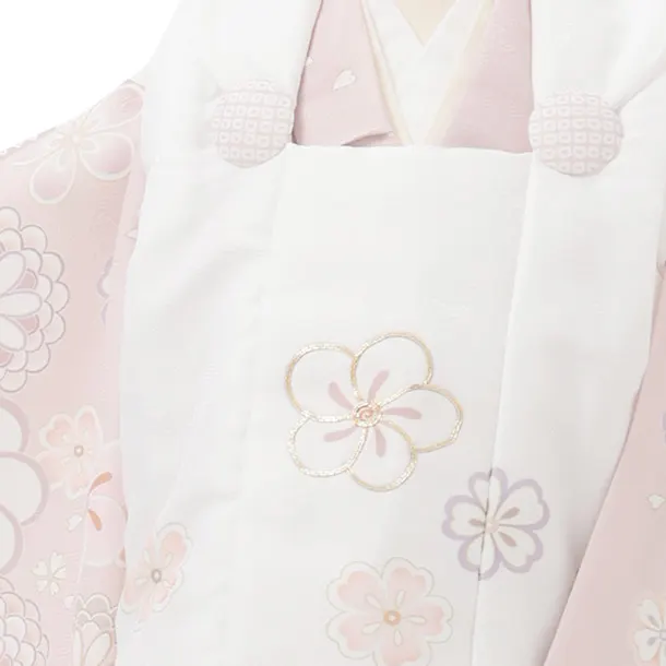 七五三レンタル(2歳女被布)S454 白×ピンクベージュねじり梅