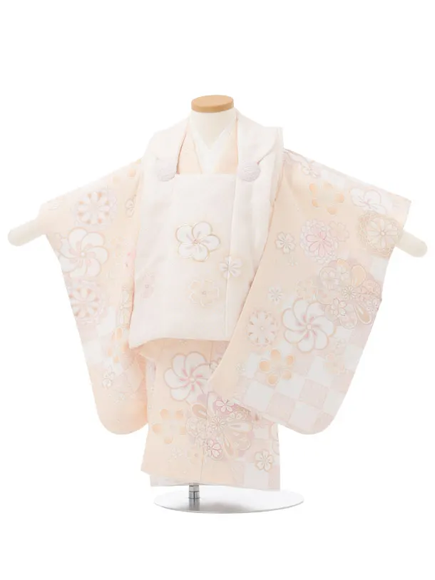 七五三レンタル(2歳女被布)S455 薄オレンジねじり梅