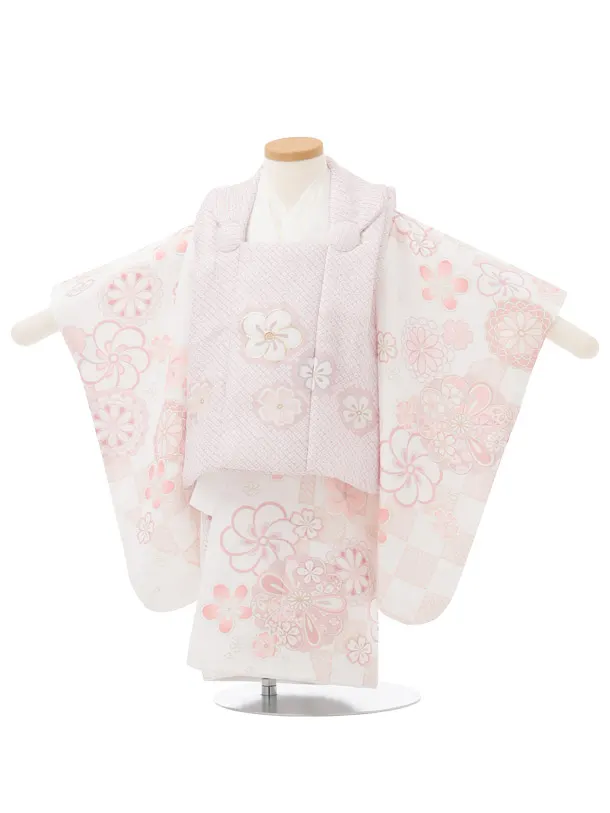七五三レンタル(2歳女被布)S456 ピンク×白地ピンクねじり梅
