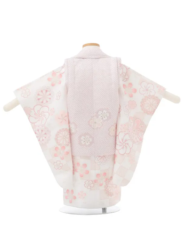 七五三レンタル(2歳女被布)S456 ピンク×白地ピンクねじり梅