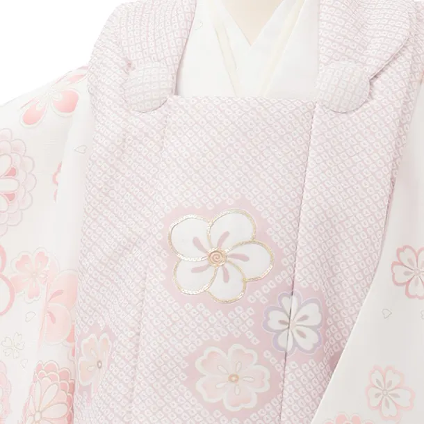 七五三レンタル(2歳女被布)S456 ピンク×白地ピンクねじり梅