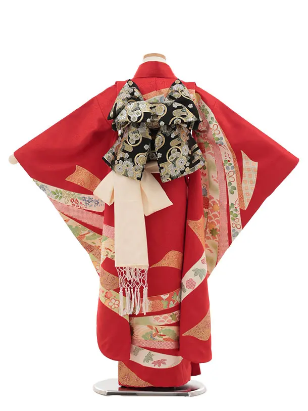 七五三(7歳結び帯)Y433【正絹】赤地 束ね熨斗