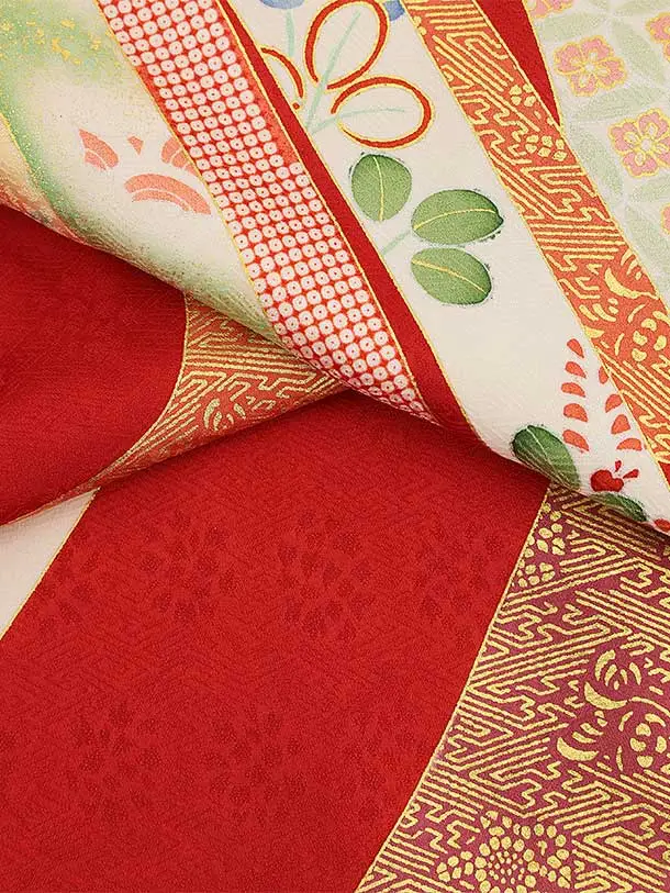 七五三(7歳結び帯)Y433【正絹】赤地 束ね熨斗