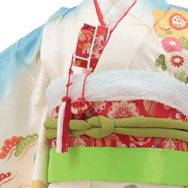 七五三(7歳結び帯)Y435【正絹】ブルーぼかし 古典花