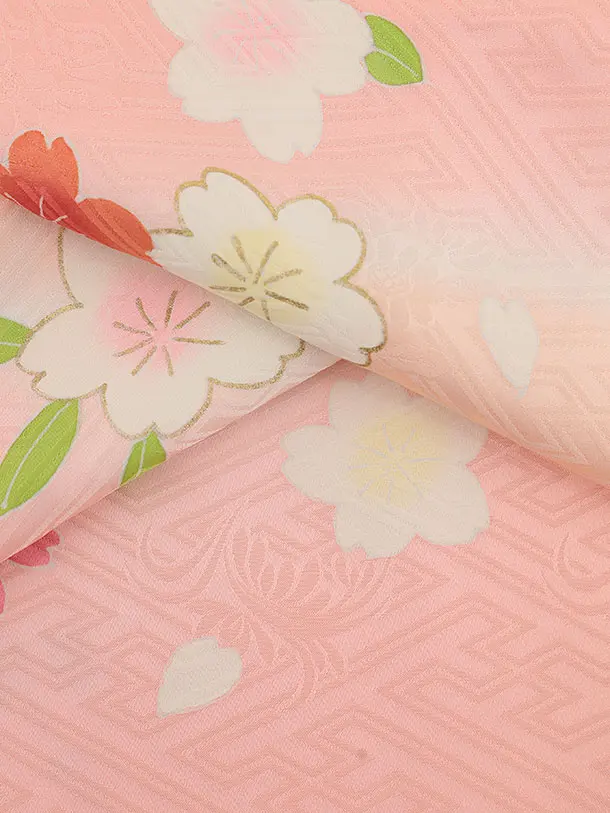 七五三(7歳結び帯)Y449【正絹】ピンク系 鈴に桜