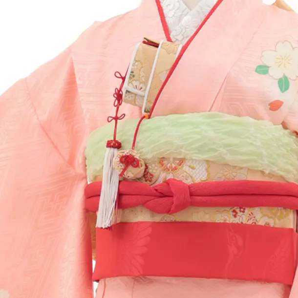 七五三(7歳結び帯)Y449【正絹】ピンク系 鈴に桜