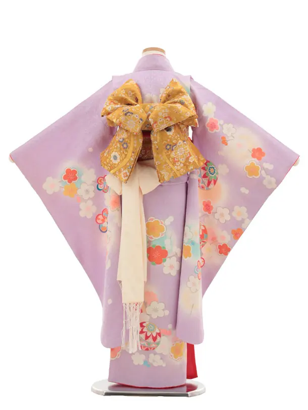 七五三(7歳結び帯)Y456【正絹】ラベンダー 鞠に梅